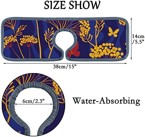 Torneira de cozinha tapetes de 2 peças Plantas e borboletas Torneira Splash Guard Banheiro Counter e trailer, Absorvente