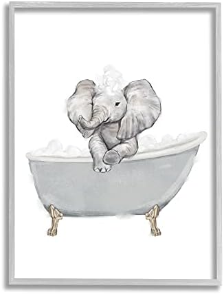 Stuell Industries Baby Elephant Bubble Garra Bathtub Banheiro Animal Safari, projetado por Ziwei Li Gray emoldurada arte de parede, 16 x 20, branco