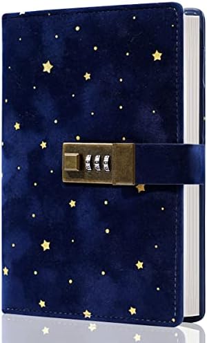 Cagie Journal with Lock Secret Diary with Lock, Velvet Coverd Locked Journal, 5,1 x 7,4 polegadas recarregáveis ​​224 páginas Diário para homens, azul