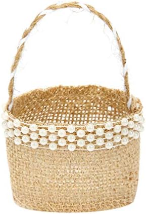 Presente de cesta de vime 4pcs cestas de flor de flores cestas de flores cestas de flor rústica menina com pérolas cesta de bolsas