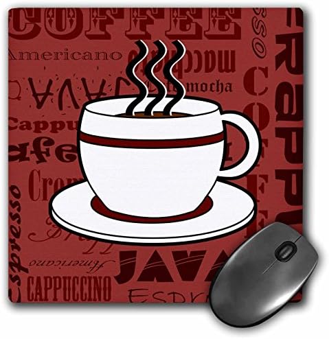 3drose LLC 8 x 8 x 0,25 polegadas Mouse pad, presente de amante do café - Palavras de café Impressão - Vermelho