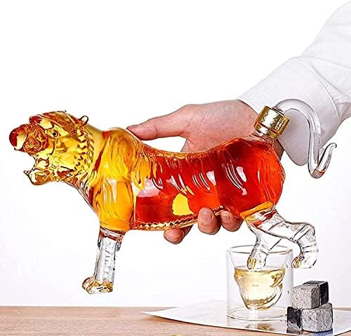Decanter de vidro Personalidade Decanter de vinho e copos Definir uísque de animal ANTERS ANTERMOS DE VIDRO DE TIGER ROOING ROOING ANTERS ANTERS, ANTER ANTER ANTER ANTER ANTER ANTER PARA BOURBON, Uísque, uísque, rum, tequila transparente
