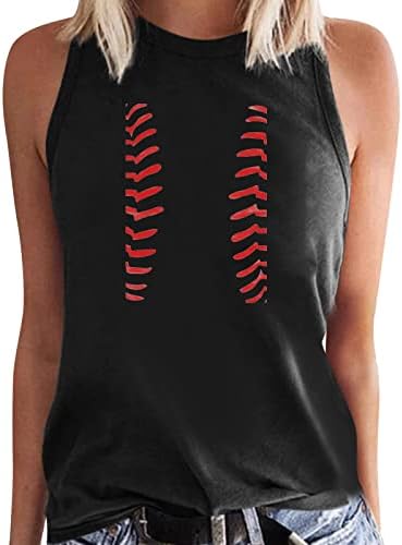 Tampa de tanque de impressão de beisebol para mulheres com túnica de túnica sem mangas de verão