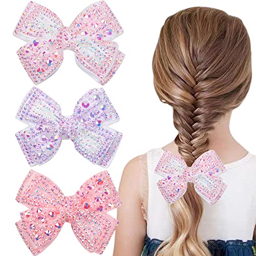 3 PCs Cabelos de cabelo de pérola Para meninas Reth Rhinestone Bow Alligator Clebs Glitter glitter floral laço