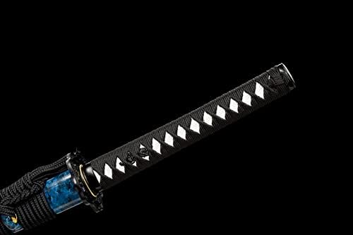 Mn Sword - Lindo azul feito à mão full tang completo samurai katana warrior sword t10 aço