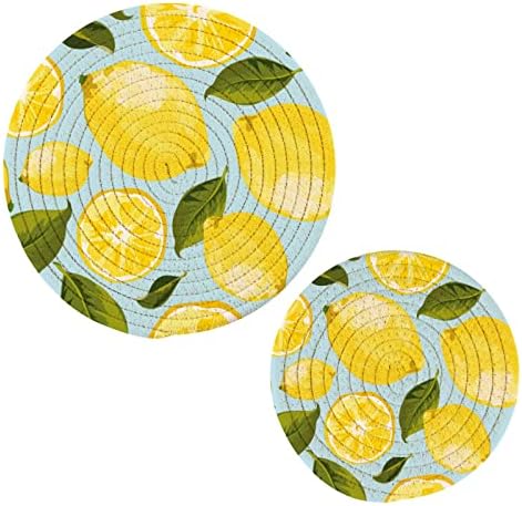 Alaza fresco limão amarelo cítrico cítrico Pote de limão Trivets Defina 2 PCs, Potholders para cozinhas, montanhas -russas de algodão