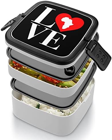 Love Africa Continent Lunch Bogue portátil Bento Box de camada dupla de grande capacidade Recipiente de alimentos para almoço com colher