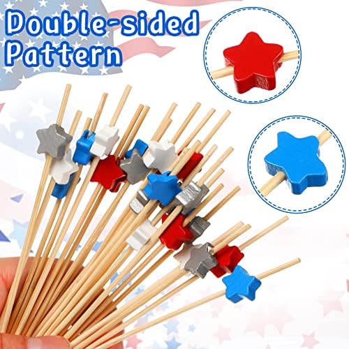 200 PCs 4,7 polegadas 4 de julho Multicolor Bamboo Cocktails Picks Patriota Patriótico Políches Independência Estrela Longa Dentro de Doo