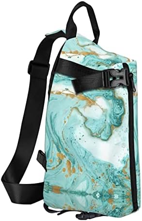 Ognot Teal e mármore dourado estilingue estriado Crossbody Backpack Bag Sling Bag para homens, para viagens ao ar livre