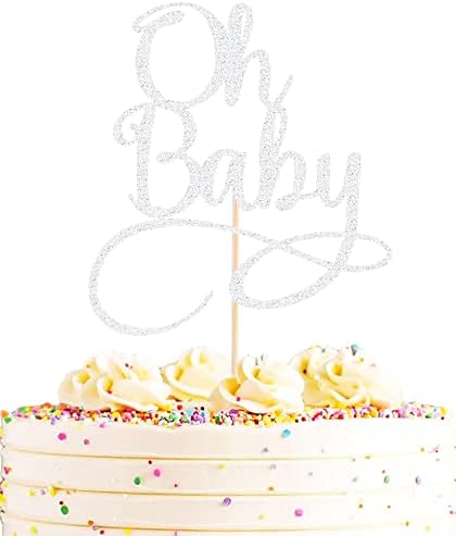 AHAORAY OH TOPPER DE BABO BEBÊ - Premium Silver Baby Birthday Party Cake Decoration, perfeito para chá de bebê/ gênero revelar