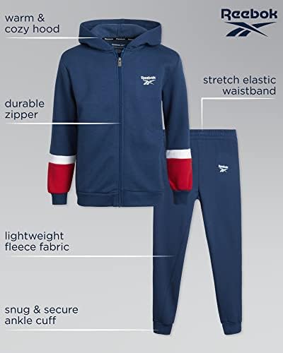 Sorto de Sorto dos Meninos Reebok - Selta de moletom com capuz zip ativo e calça de moletom