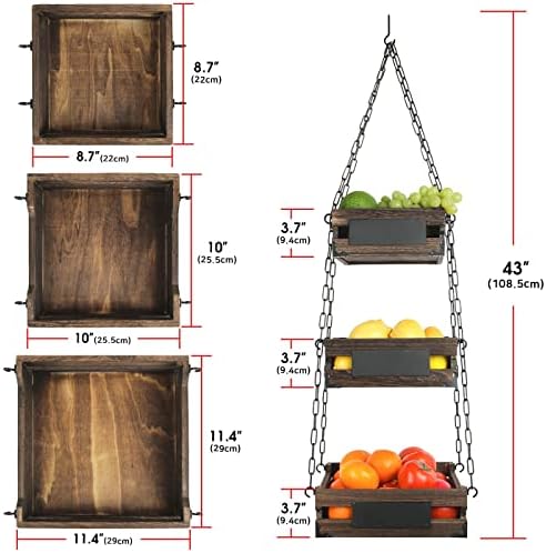 J Design de Jackcube Cesta de frutas de madeira rústica de três camadas, frutas de cozinha, organizador de armazenamento