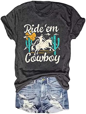 Camiseta ocidental de cowboy branqueado para mulheres camarões gráficos do deserto vintage Camisetas gráficas rodeo de rodeio