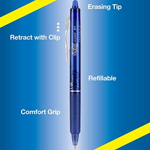 Pilot Frixion Clicker apagável, recarregável e retrátil canetas de tinta em gel, 7 Highlighters apagáveis ​​da contagem e frixion.
