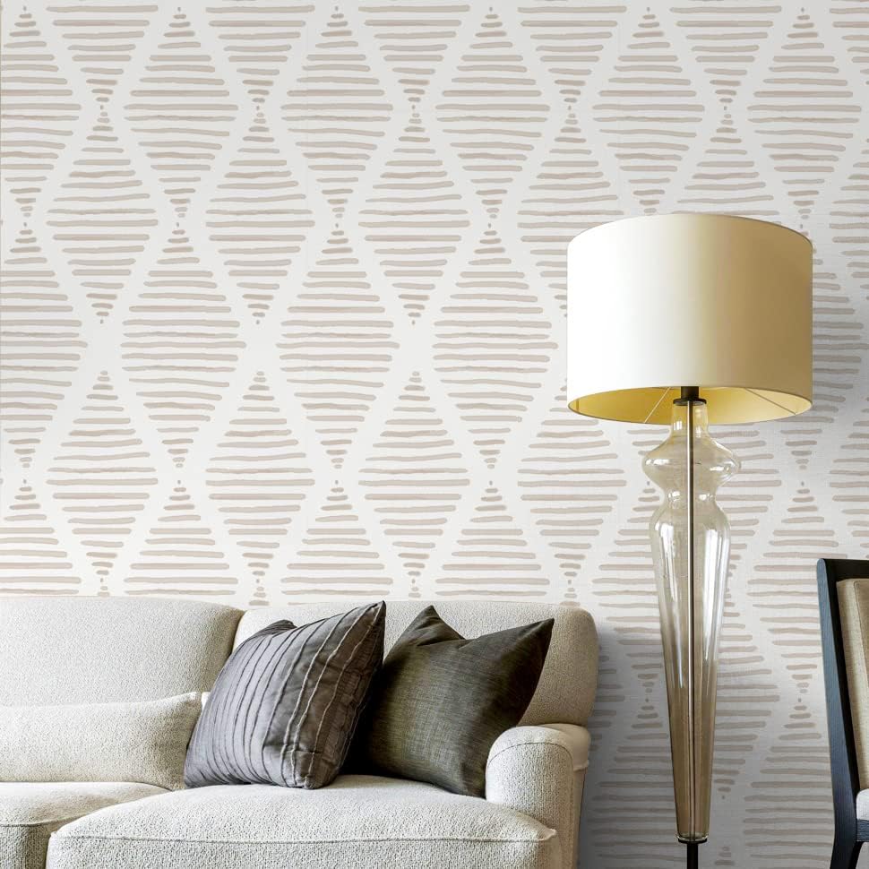 Modern Stripe Peel e Stick Papel de parede bege e papel de contato branco 17,7 ”x 78,7” Papel de parede geométrico Geral