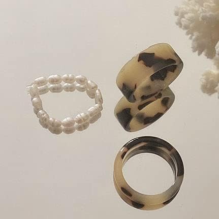 3pcs/conjunto de moda acrílica Aotlet Aottled Leopard texturiza anéis de empilhamento de resina vintage pérolas anéis de junta
