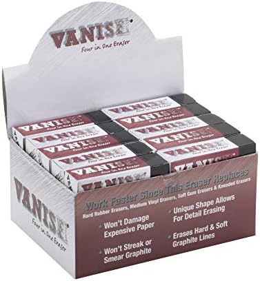 Acurit Vanish Artist Eraser - Erasers brancos de 4 em 1 para arte - Apagar linhas de grafite - Substitui vinil e borrachas amassadas