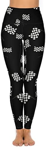 Flag de corrida de corrida quadriculada calça de ioga feminina Alta cintura perneiras com bolsos Treles de treino de ginástica