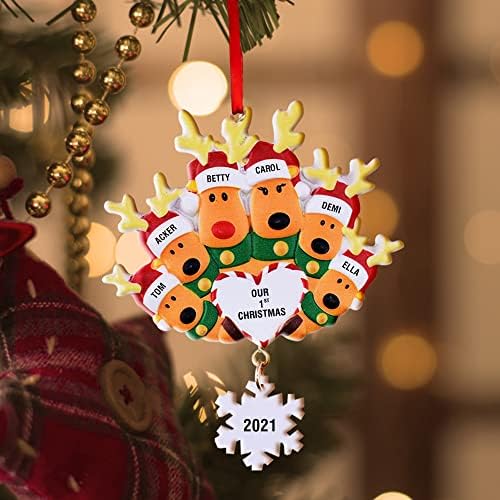 Ornamentos personalizados de Natal de veados 2021 com nomes de família e texto personalizados 2,3,4,5,6 nomes renas