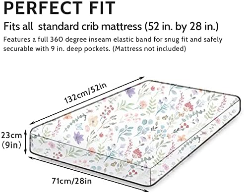 Folha de berço equipada para bebês macio e respirável para colchões de berço e criança padrão, floral em aquarela branca, para