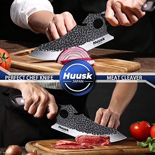 Facas colecionáveis ​​Huusk BBQ Camping Knife & Huusk Chef Knife com bainha de couro e caixa de presente