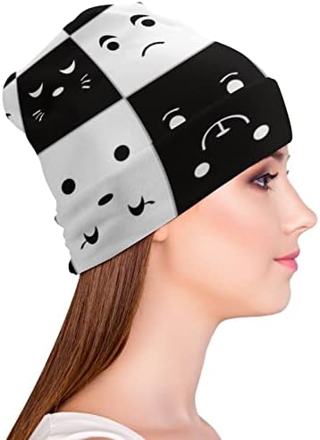 Baikutouan Cat Expression Pop Art Print Feanie Hats for Men Mulheres com Design Capulh Cap