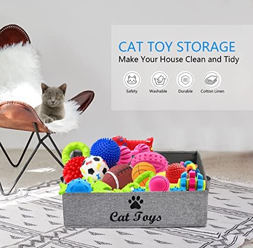 Morezi Linen -Cotton Blend Cat Toy Basket Box Storage - Perfeito para organizar brinquedos, cobertores, trelas, brinquedos