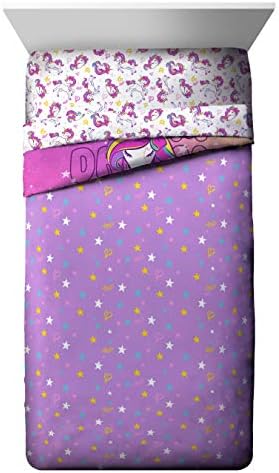Jay Franco Nickelodeon JoJo Siwa Dream Unicorn 4 peças Conjunto de cama dupla - Inclui consolador e roupas de cama para consolador e lençol - Microfibra super suave resistente ao desbotamento