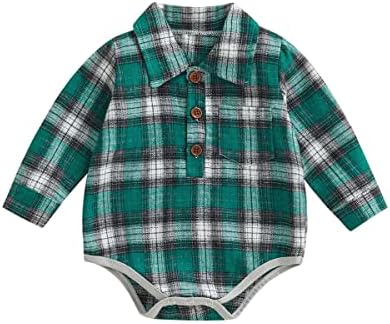 Baby menino Camisa xadrez de algodão de algodão botão de manga longa para baixo com camisa casual infantil de bolso