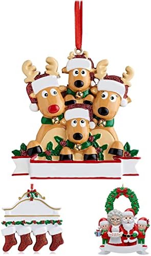 Família personalizada de veados 2, 3, 4, 5, 6,7,8 Decoração de árvores de Natal 2023 F-Family Decoração de Natal Presente criativo Presente de inverno de Papai Noel