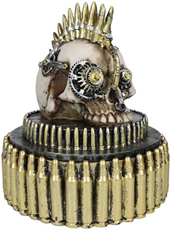 Ebros Gift steampunk cyborg vapor cerebrum engrenagem rifle conchas de concha mohawk cão de guerra engrenagem crânio decorativo