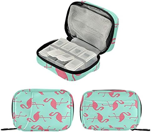 Organizador de bolsa de remédios para viagens Flamingo fofo com suporte de caixa de comprimidos com manivela com zíper para armazenamento