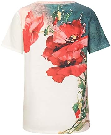 Camisas de verão para mulheres Manga curta Crewneck camisetas básicas tinta a óleo artística túnica floral túnica top de praia casual