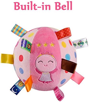 Cobertor de personagem de taggies inchaço para meninas cobertor de segurança infantil com bola de brinquedo de flor e taggies rosa com fita colorida