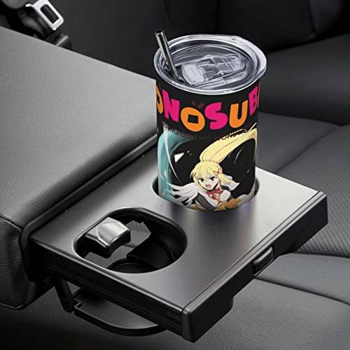 UOGEEP Anime Konosuba Darkness Caneca de café em aço inoxidável com tampas e palhas canecas de vácuo de parede dupla Viagem