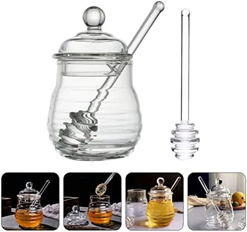 Jarra de mel decorativo de cabilock 1 conjunto de vidro panela de mel transparente jarra de jarra com tampa de mel de mel