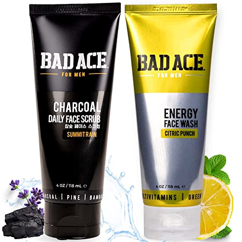 Lavagem de rosto masculino do Ace Bad Ace com Scrubs | Cuidados com a pele coreanos, cuidados faciais do carvão masculino