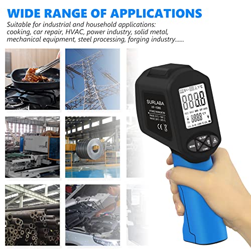 Pistola de alta temperatura do termômetro infravermelho digital, -50 ℃ a 1580 ℃, pirômetro IR de laser sem contato para cozinhar,