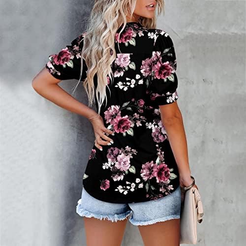Lcepcy Womens Floral Print Tops V Pesh Puff Sleeve Summer Moda Casual T Blushs LOW FID para leggings