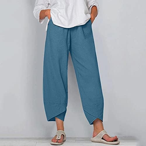 Calça de verão da moda do malaidog para mulheres linho de algodão solto e elástico de cintura larga pernas largas calças