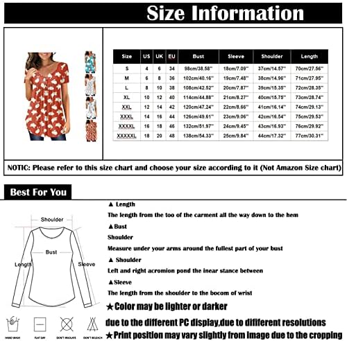 Camisetas de grandes dimensões para mulheres, tops de verão para mulheres camisas de Páscoa para mulheres de manga curta Botão de plissada