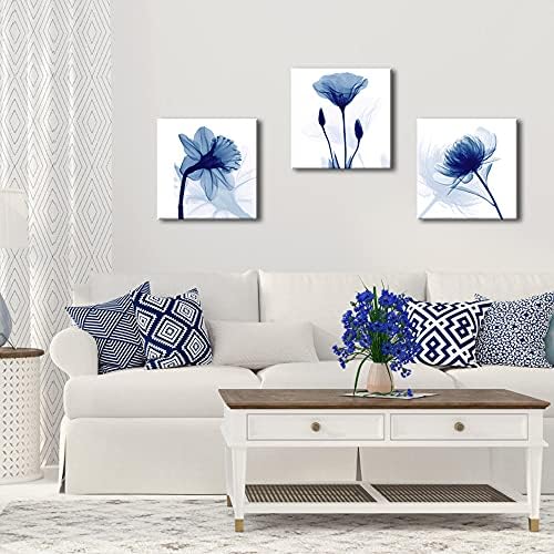 WIECO ART Blue Abstract Flowers 3 Painéis