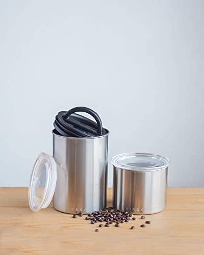 Casa de café em aço inoxidável e pacote de bosques de aço inoxidável - recipiente de armazenamento de alimentos - tampa hermética patenteada empurra o excesso de ar - preservar o frescor de alimentos