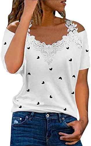 Camiseta de camisetas pullovers femininos tampos de renda tampela t curta sexy blusa casual manga coração camisa feminina