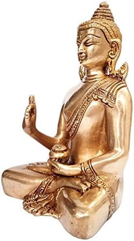 Ídolo de bronze do Purpledip Lord Buda: estátua de ouro vintage em vitarka mudra ou postura de pregação