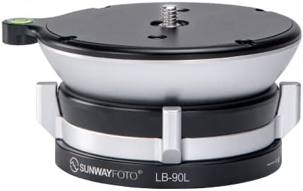 SunwayFoto Black LB-90L Base de nivelamento de baixo perfil de 90 mm para tripé W Nível de bolha externa e colar de