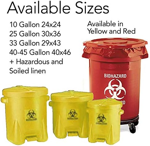 Resilia Medical - Biohazard Bags - Descarte de resíduos perigosos, atende aos padrões DOT ASTM para uso hospitalar, vermelho, 40-45 galões, 40x46 polegadas, 20 sacos