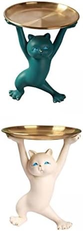 Milageto 2 peças resina gato figura jóias armazenamento de jóias Bandeja de armazenamento de organizador de animais para festa Decoração da sala de jantar em casa