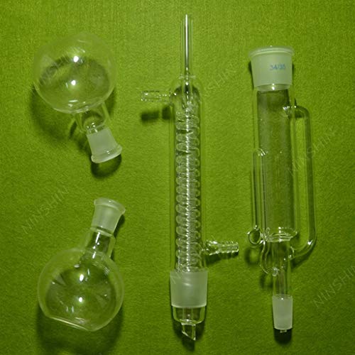 Vidro de laboratório de Nanshin, 150 ml, extrator de vidro Soxhlet com condensador de bobina e dois frascos de fundo plano