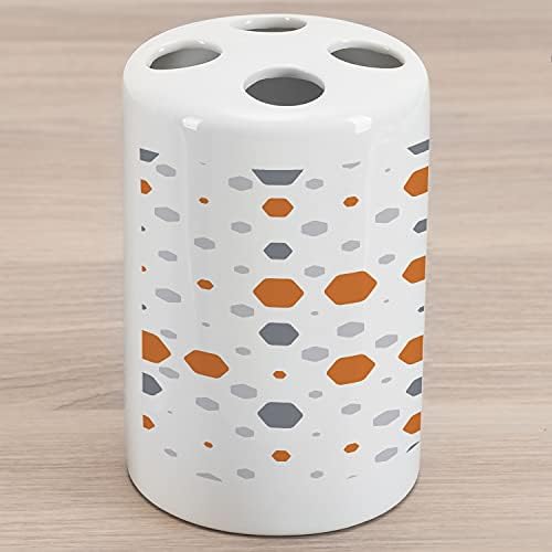 Ambesonne Geométrica Cerâmica Cruscomem de Cerâmica, Abstract Hexagon Pattern Style Modern Style Ilustração geométrica favo de mel, bancada versátil decorativa para banheiro, 4,5 x 2,7, cinza pálido laranja cinza